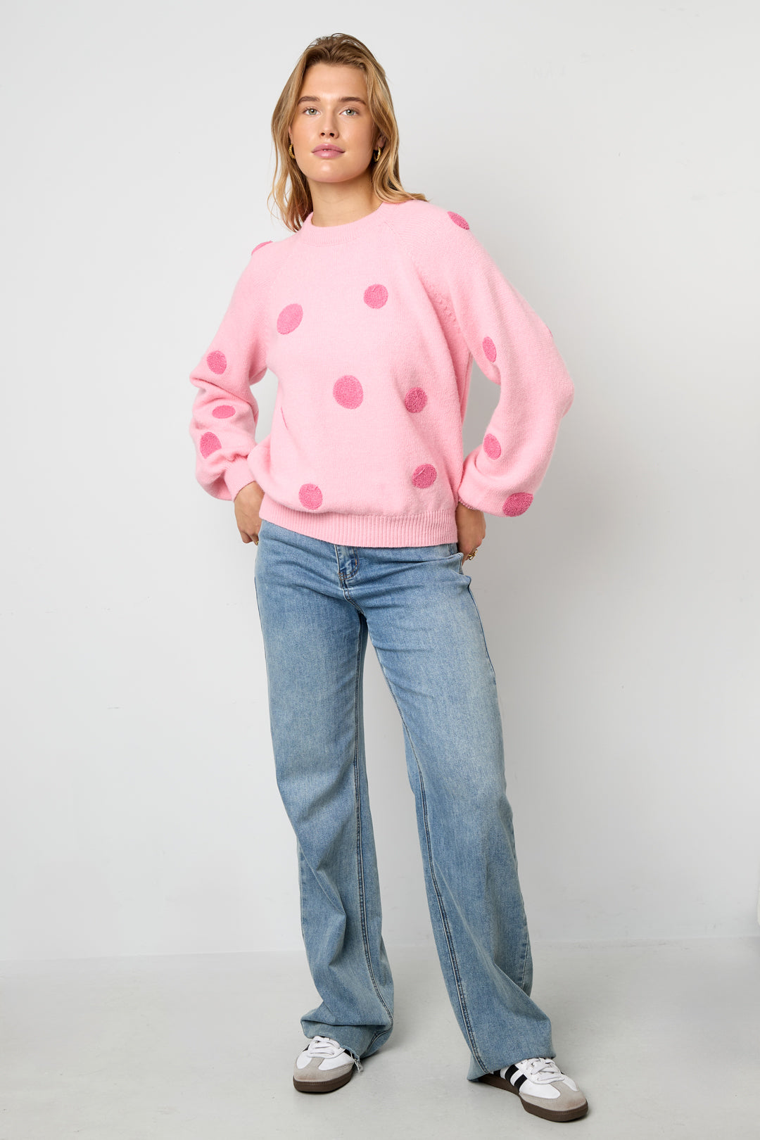 Knitted Polyester Fiber Women's Knit Sweaters Casual Polka Dots