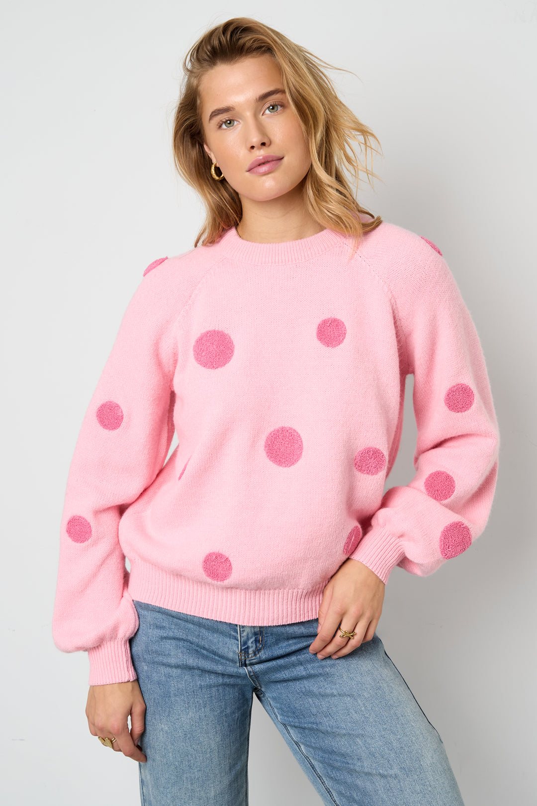 Knitted Polyester Fiber Women's Knit Sweaters Casual Polka Dots