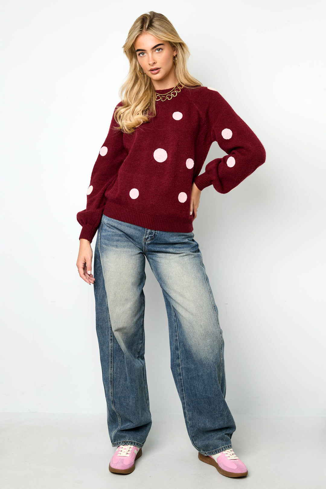 Knitted Polyester Fiber Women's Knit Sweaters Casual Polka Dots